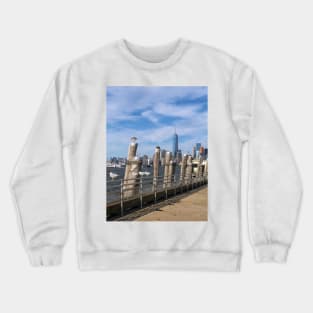 Seagulls Liberty Island Manhattan Skyline New York City Crewneck Sweatshirt